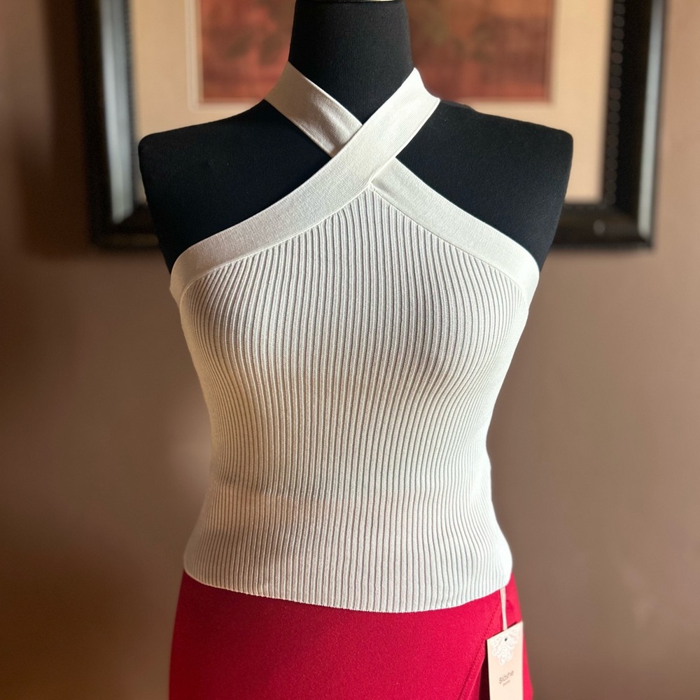 Cross Halter White Top Ribbed Design NWT - Picture 8 of 9